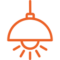 lamp Orange icon of a hanging lamp with light rays emitting downward.