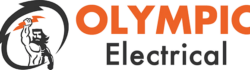 Olympic Electrical logo with text in orange and black, featuring a stylized figure holding a bolt within a circular design.
