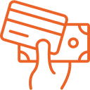 Illustration of a hand holding a credit card and cash, symbolizing payment options.