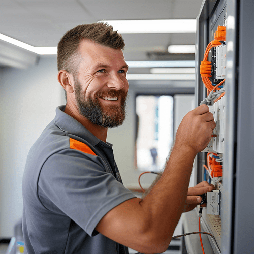 Professional electrician wiring a switchboard in Sydney. | Olympic Electrical