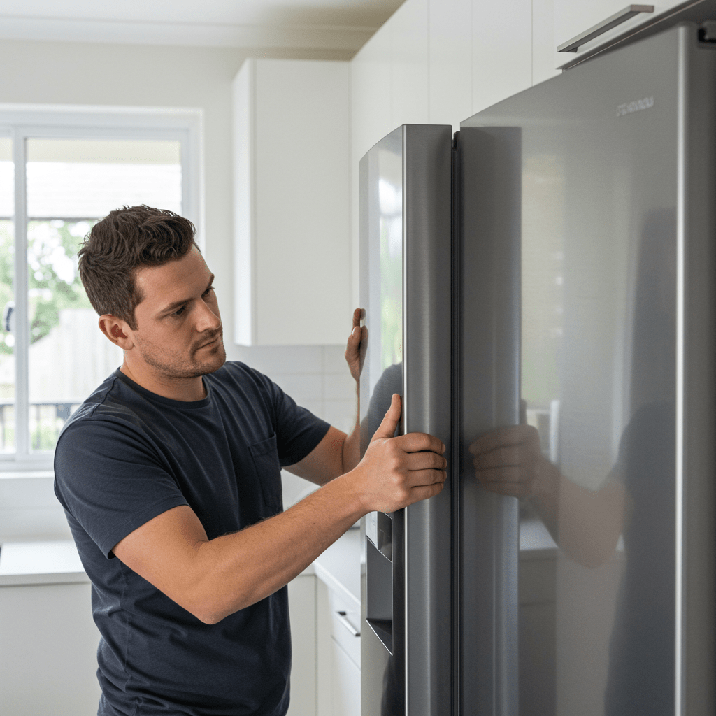 a technician install fridge