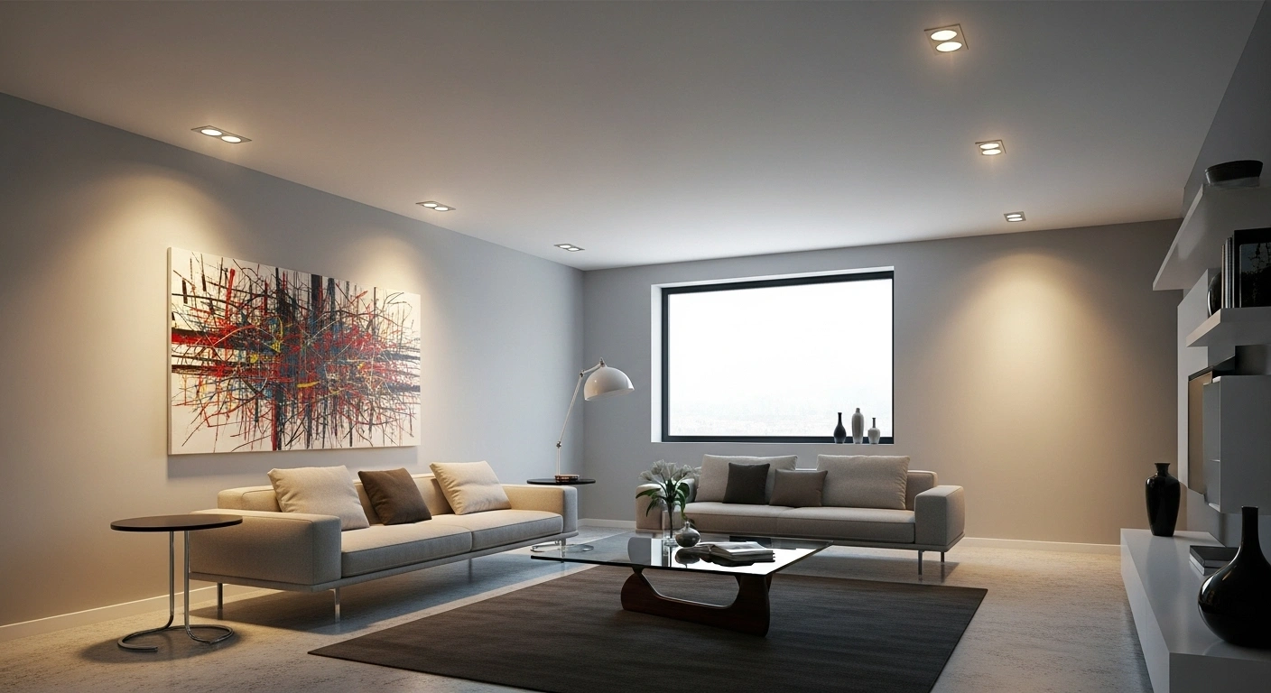 LED downlight installed in a modern living room