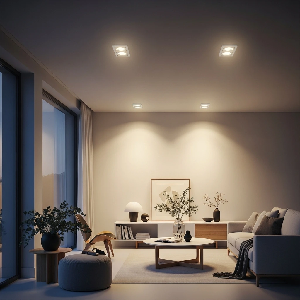 Modern LED downlights installed in a Sydney living room ceiling