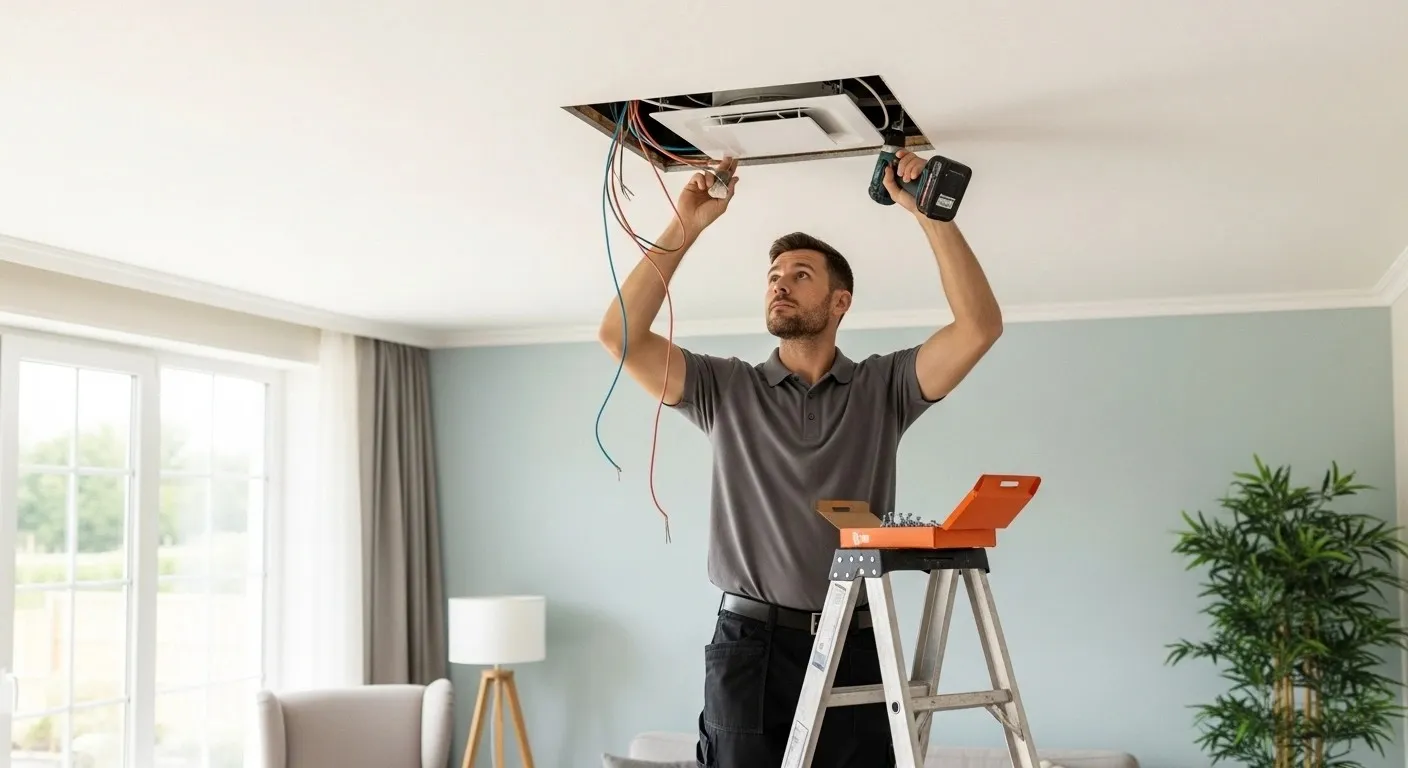 electrician installing exhaust fan