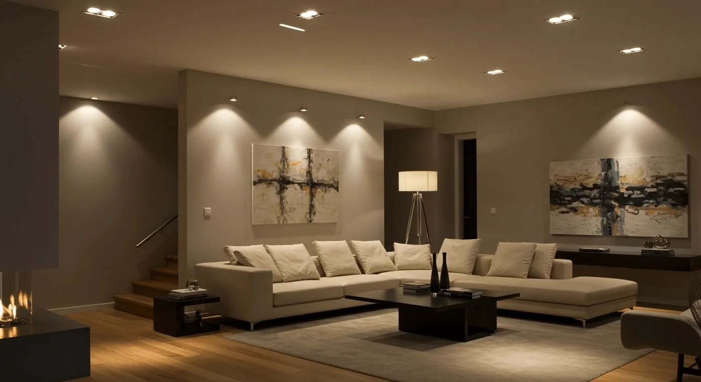 Living room with LED ceiling lights